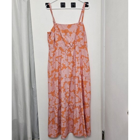 Social Standard Pink / Orange Sundress Smocked Back Maxi Dress size XL - Picture 1 of 7